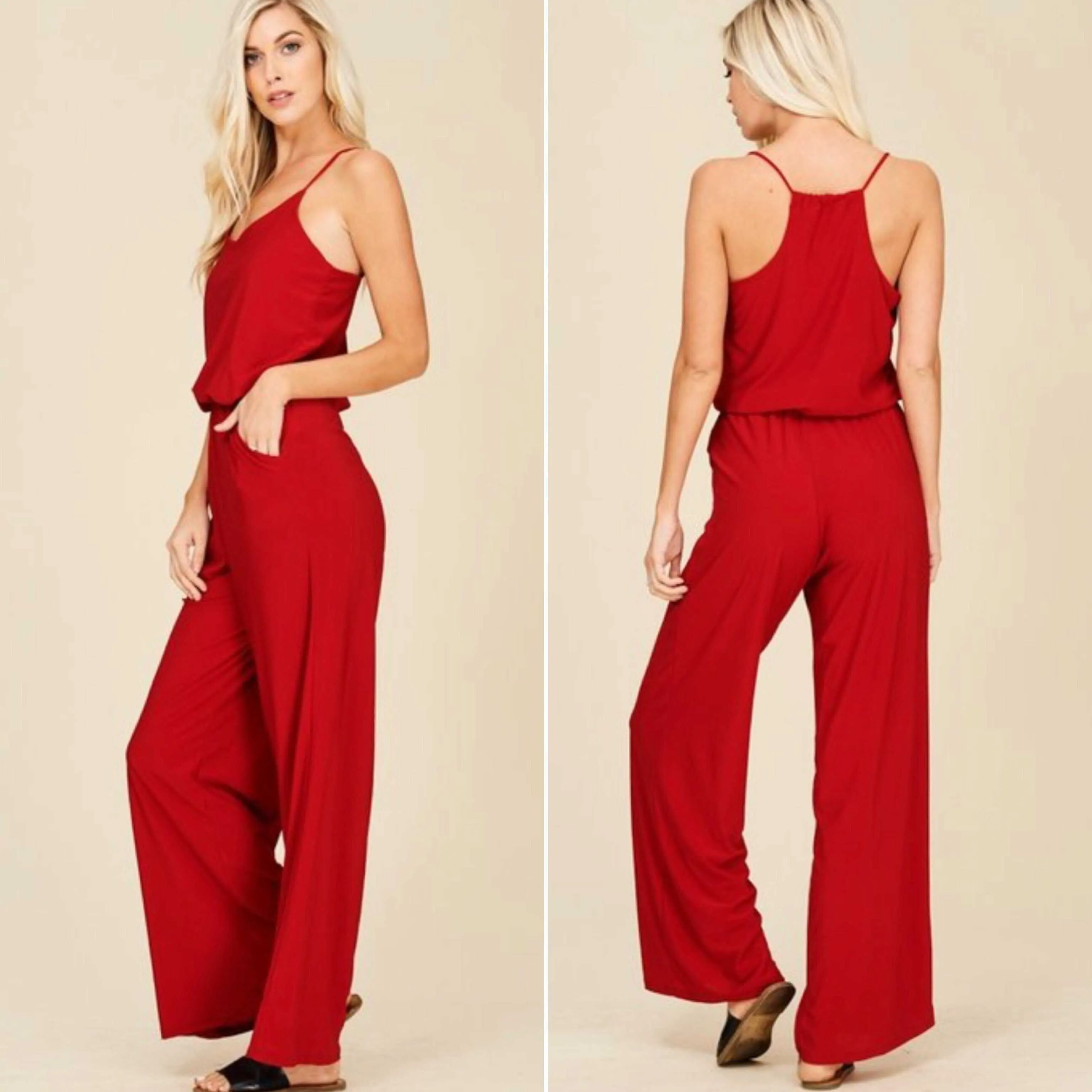 Red Racer Back Jumpsuit Women's