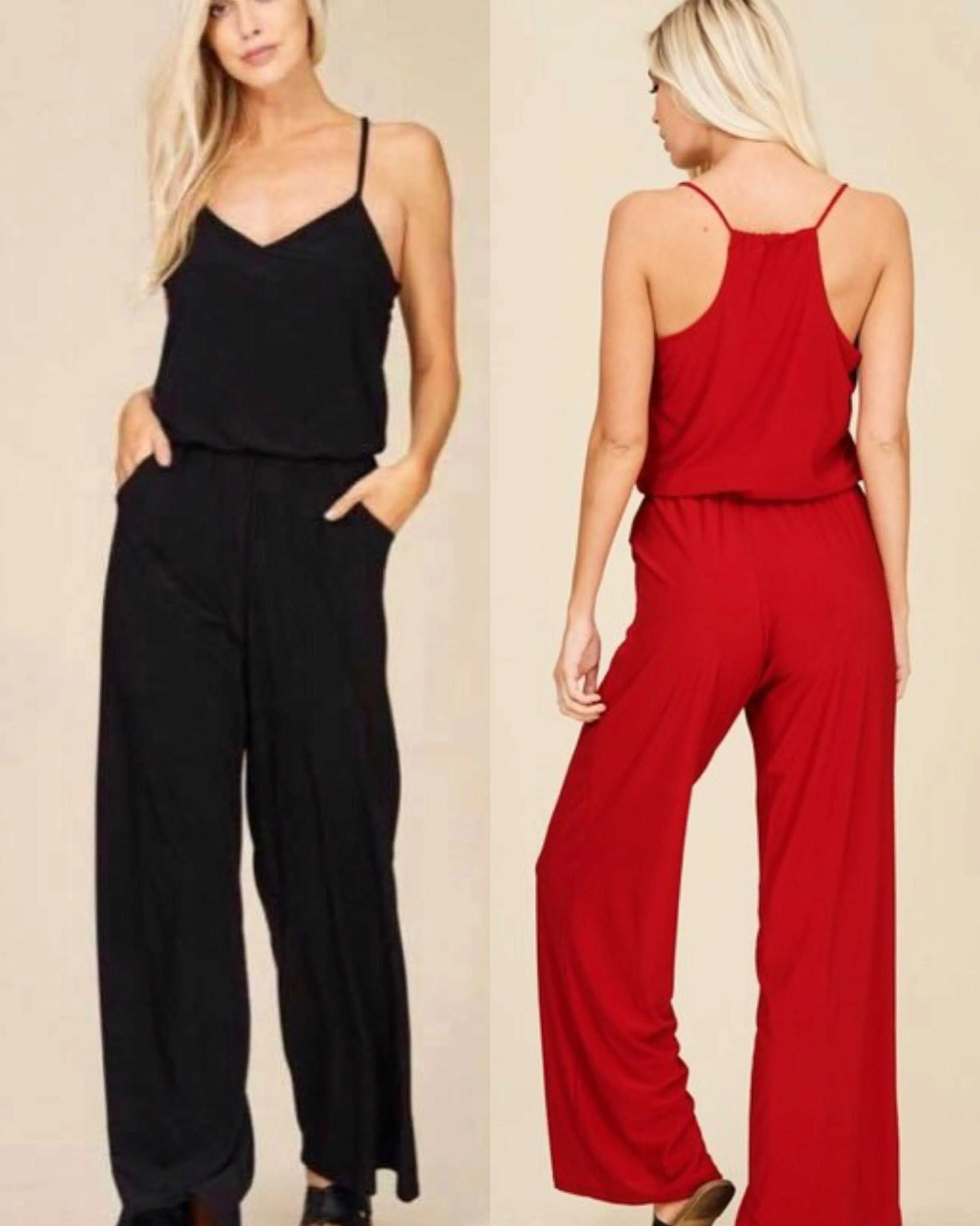 Red Racer Back Jumpsuit Women's