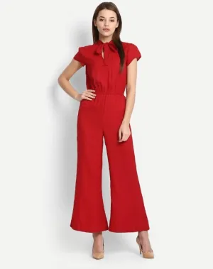 RED TIE NECK JUMPSUIT