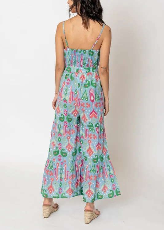 Remi Abstract Printed Wide Leg Jumpsuit In Blue/Pink Multi