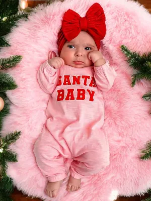 Santa Baby Pink / Organic Long Sleeve Ruffle Jumpsuit