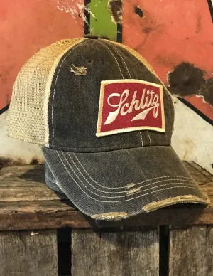 Schlitz Beer Hat- Distressed Black Snapback