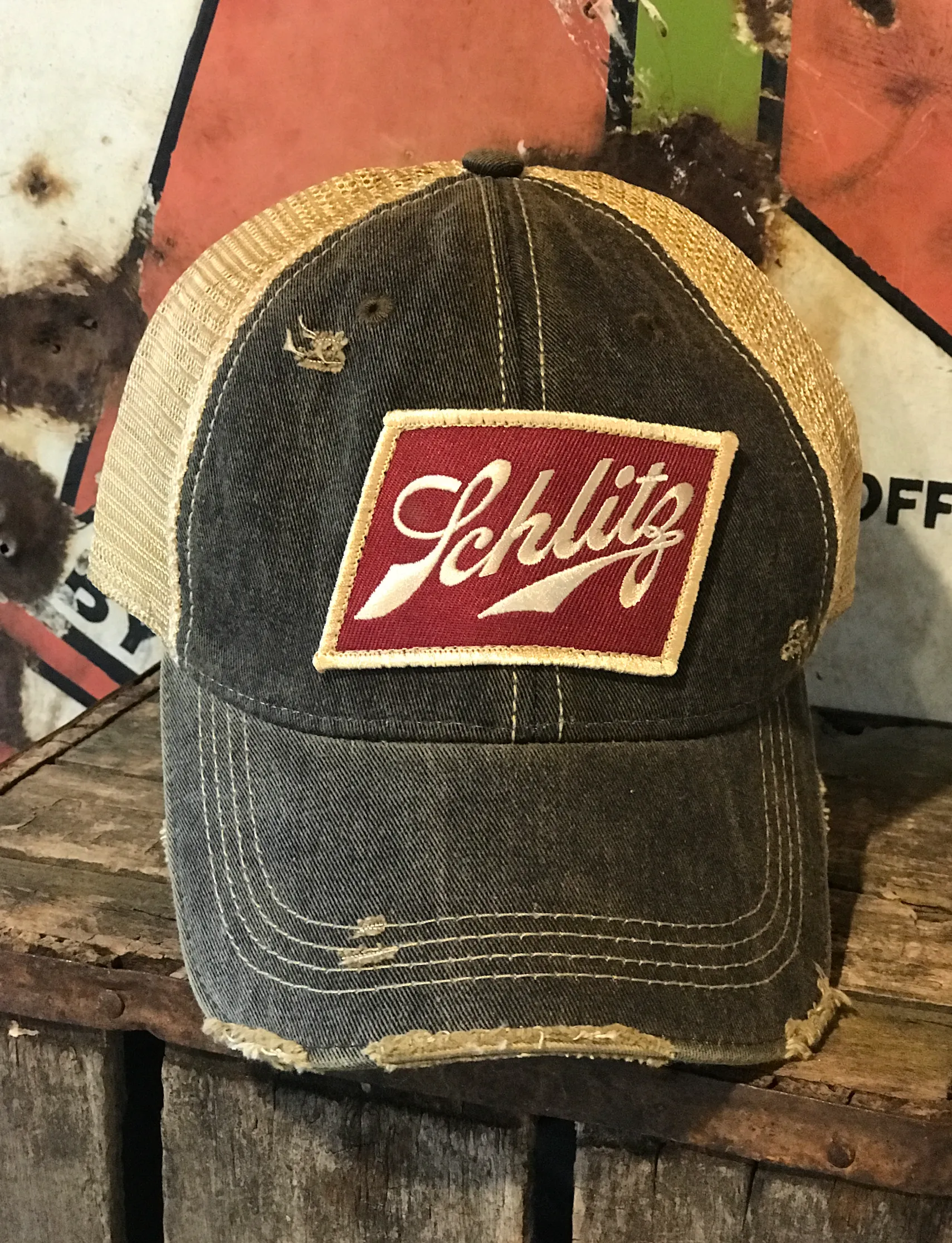 Schlitz Beer Hat- Distressed Black Snapback