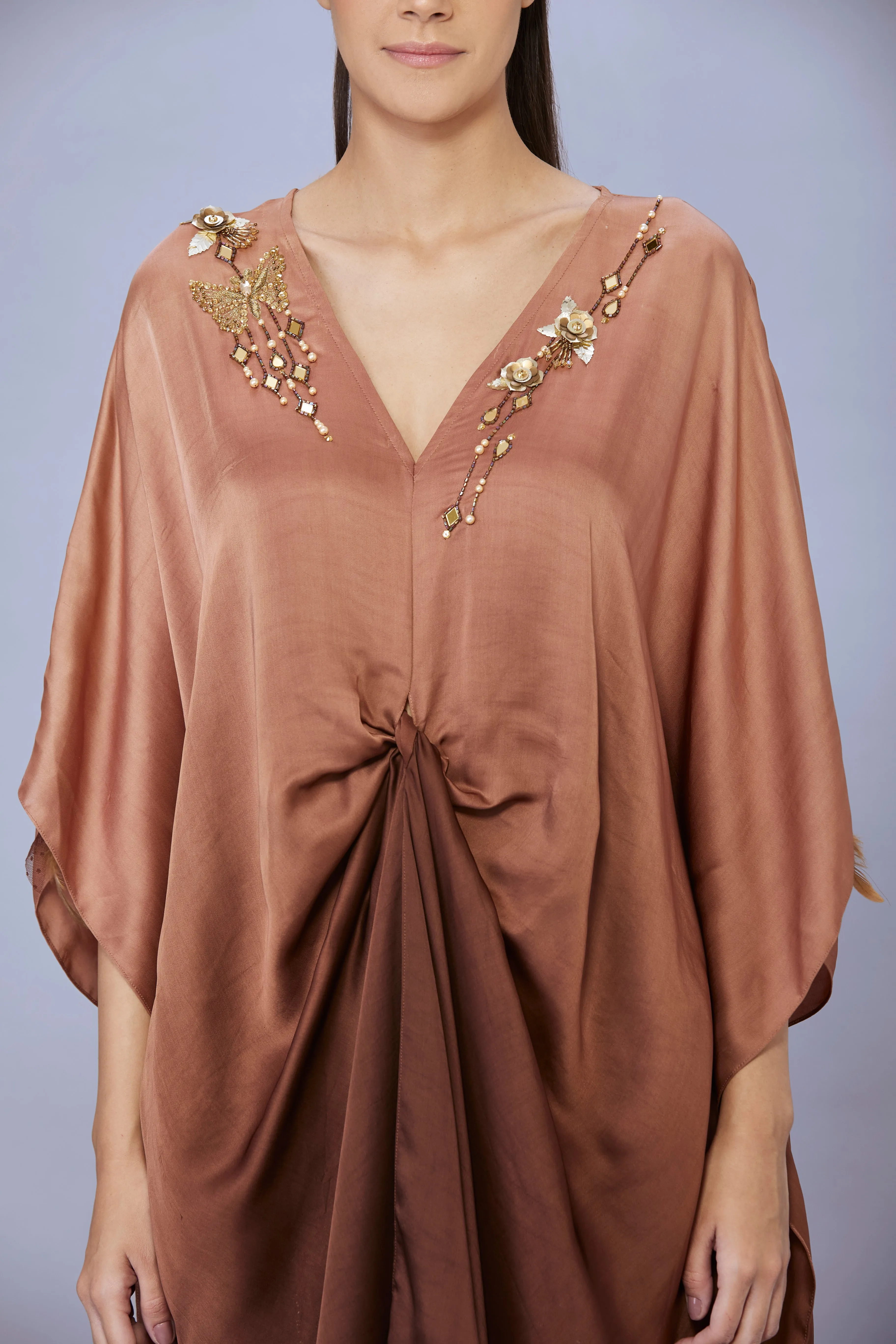 Shaded Brown kaftan with embroidery