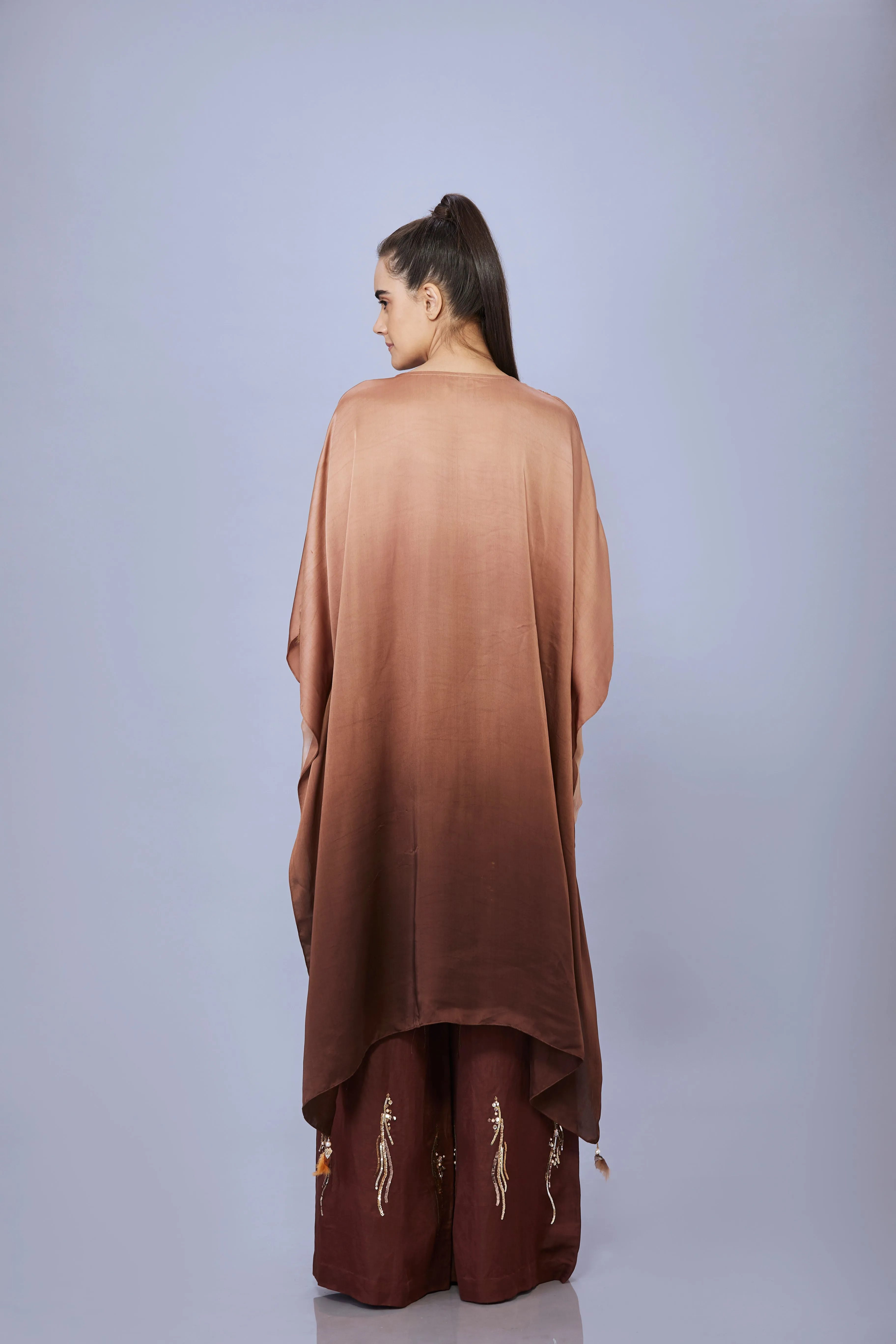 Shaded Brown kaftan with embroidery