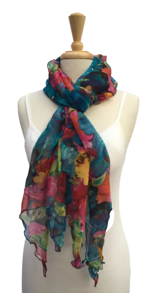 SLV-19 Brightly colored tropical floral print. In cool tones.