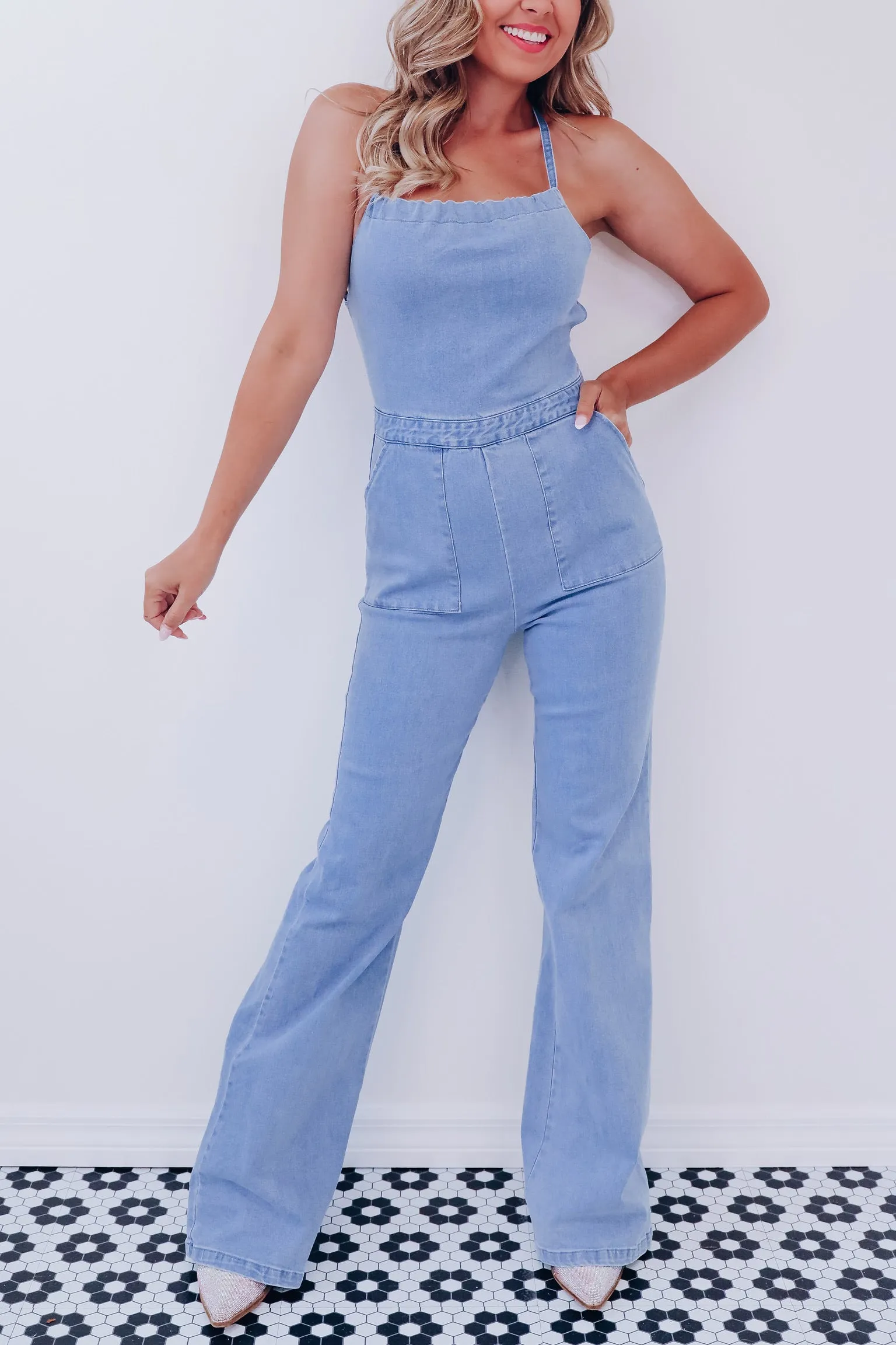 Sophia Strappy Backless Jumpsuit - Denim