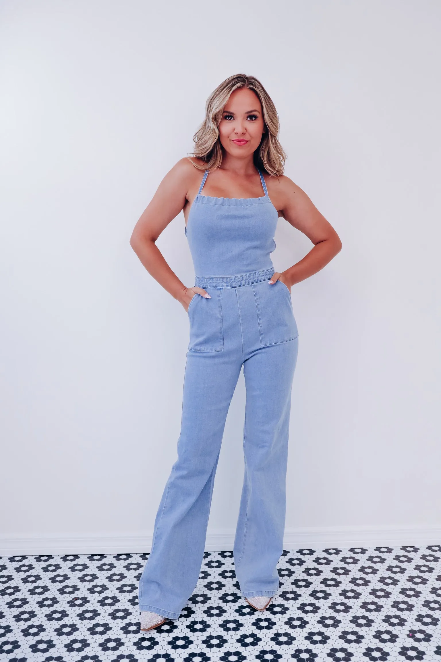 Sophia Strappy Backless Jumpsuit - Denim