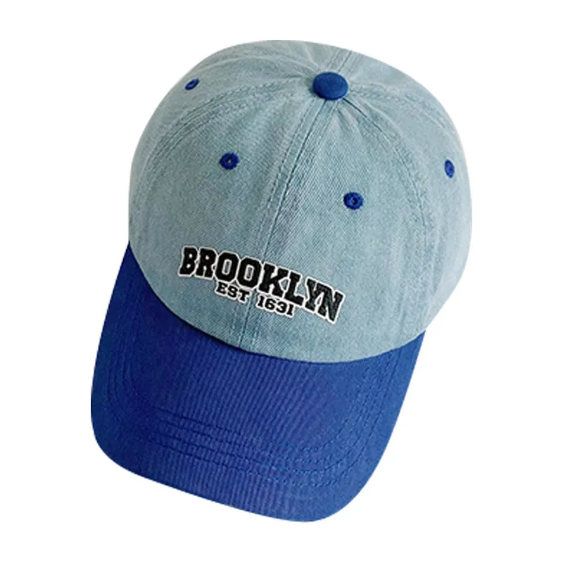 Spring and autumn children's denim color-blocking baseball caps ins fashion boys and girls trend letter sun hats trendy