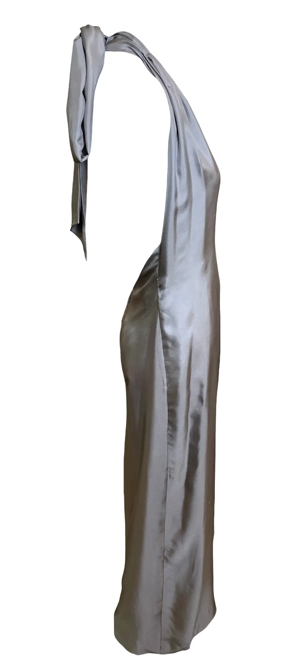 Stella McCartney Pewter Silver Silk Twill Halter Tie Neck Jumpsuit