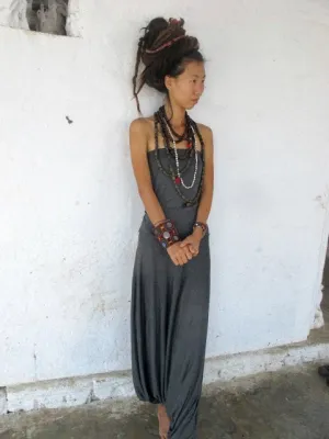 Strapless Grey Harem Jumpsuit