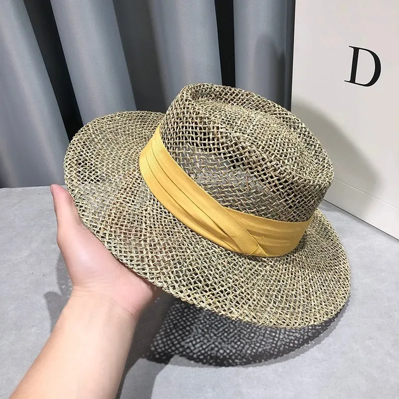 Straw Fedora Hat With Soft Raffia Colored Ribbon Options