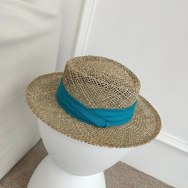 Straw Fedora Hat With Soft Raffia Colored Ribbon Options