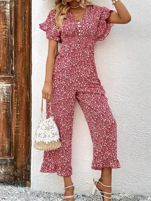 Summer women’s fashion red printed European and American jumpsuit