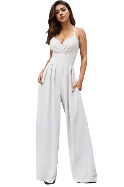 TEEK - White Spaghetti Strap Wide Leg Jumpsuit