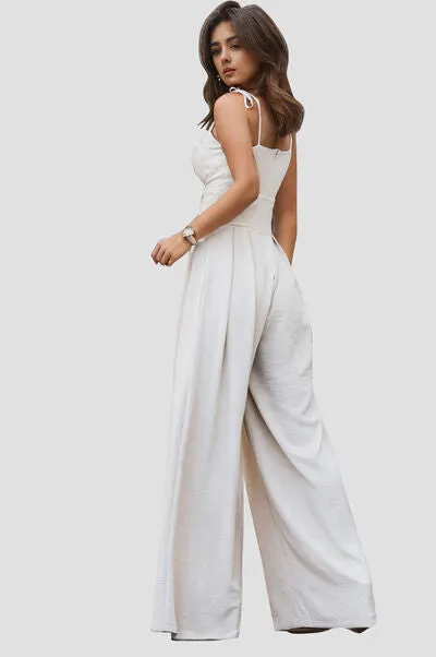 TEEK - White Spaghetti Strap Wide Leg Jumpsuit