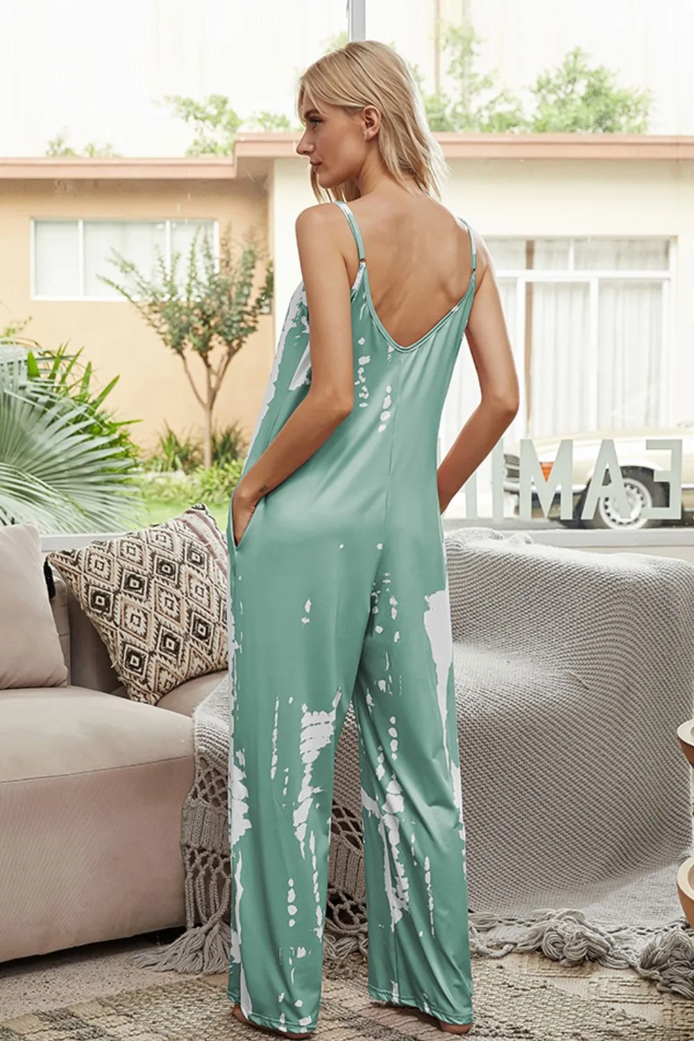 Tie-Dye Boho Jumpsuit, Wide Leg Jumpsuit with Pockets