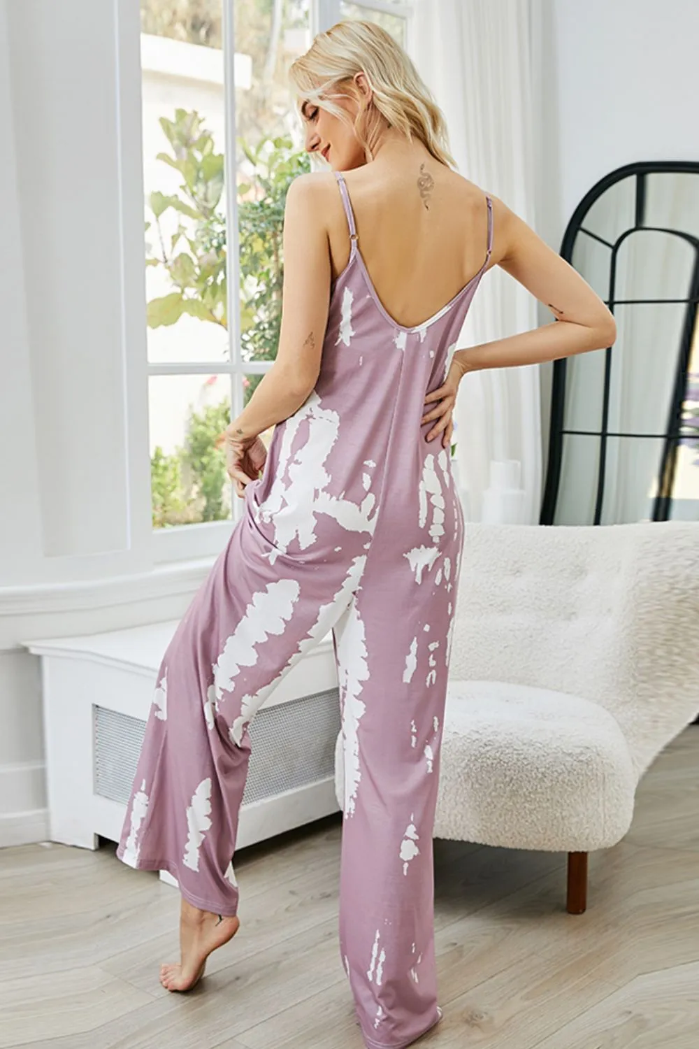 Tie-Dye Boho Jumpsuit, Wide Leg Jumpsuit with Pockets