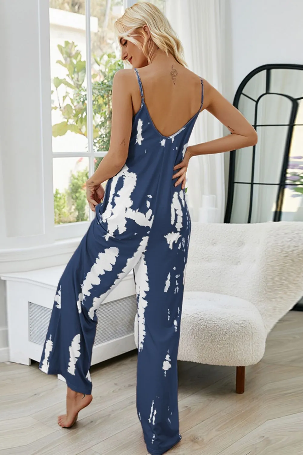 Tie-Dye Boho Jumpsuit, Wide Leg Jumpsuit with Pockets