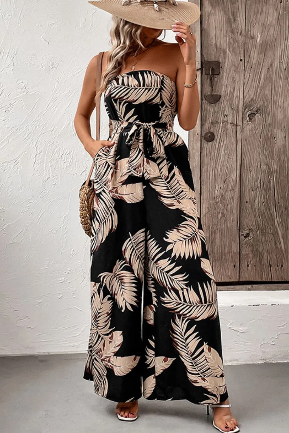 Tropical Vacation Wide Leg Jumpsuit with Pockets