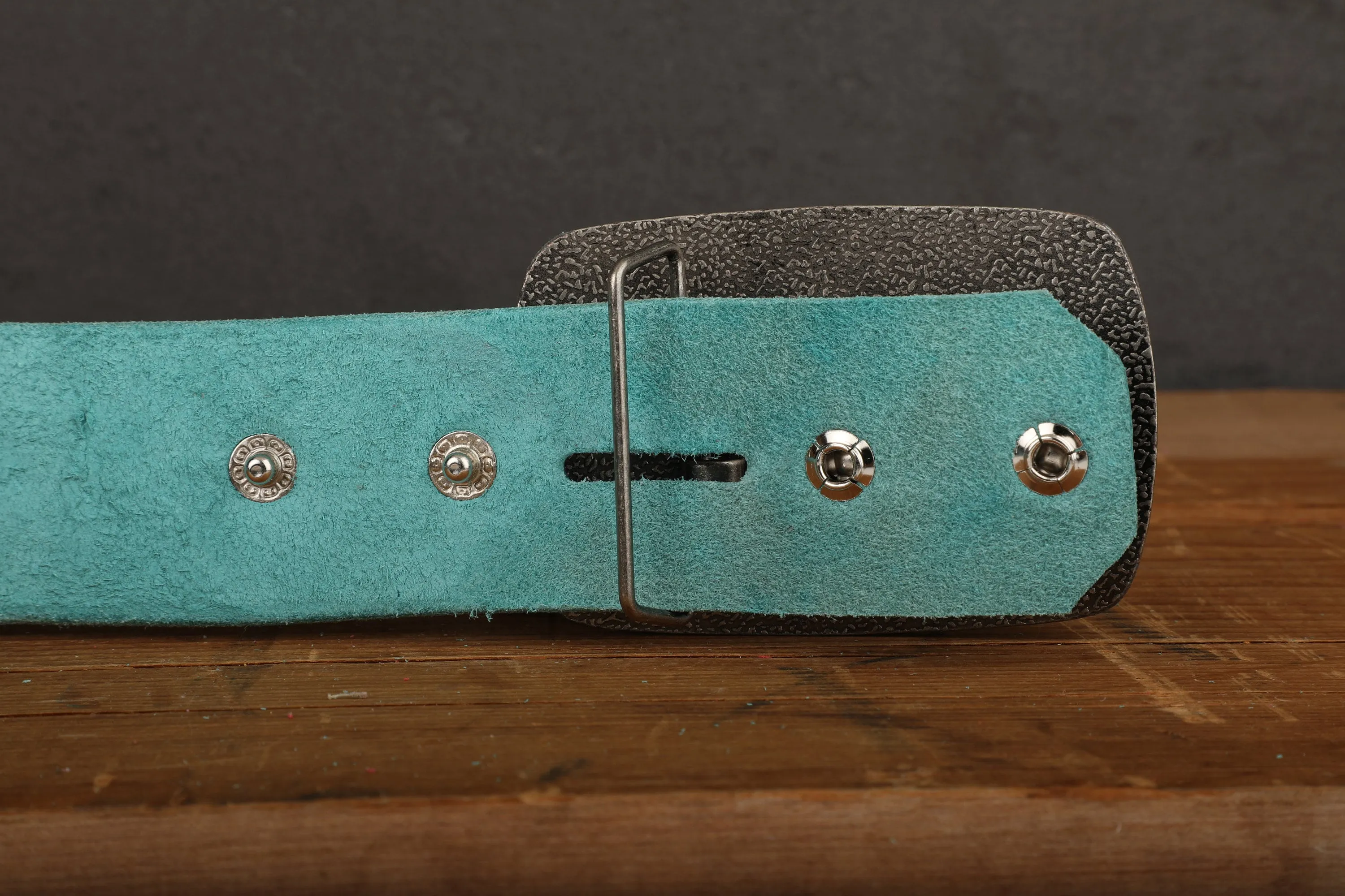 Turquoise Leather Belt with Antique Silver Buckle