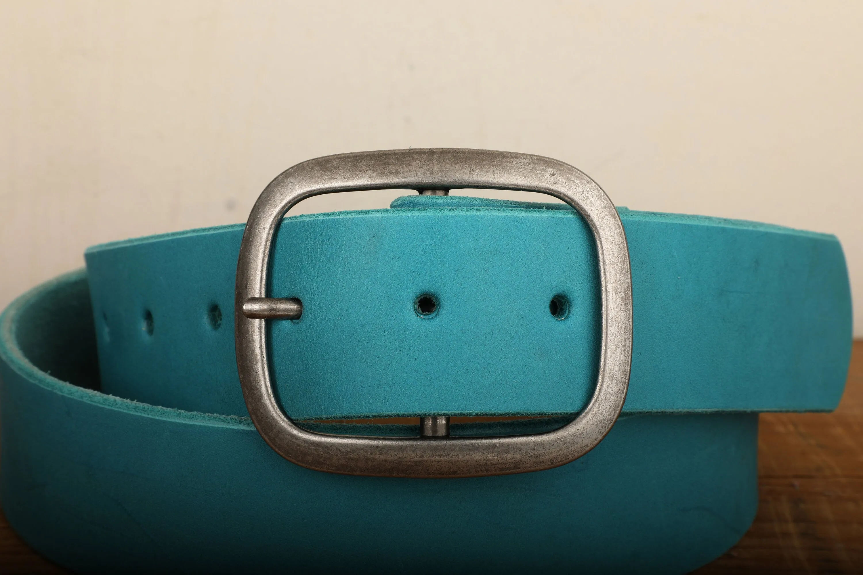 Turquoise Leather Belt with Antique Silver Buckle