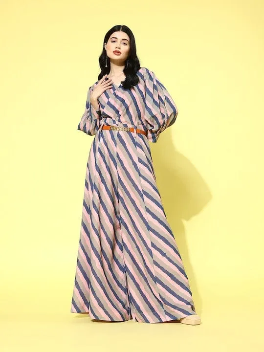 Varanga Women Women Pink Stripe Printed Jumpsuit