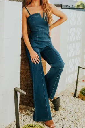 Waitlist 12/30 ♥ Savannah Sleeveless Wide Leg Denim Jumpsuit Dark Wash