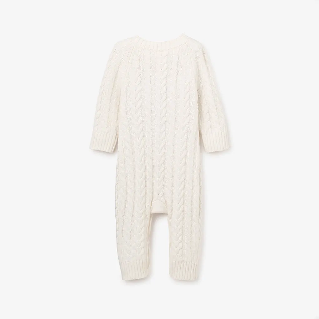 Whisper White Horseshoe Cable Knit Baby Jumpsuit