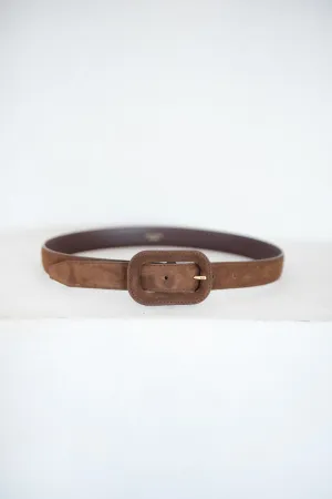 Wide Covered Buckle Suede Belt, Brown