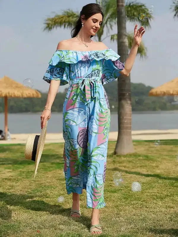 Women’s Printed Off-the-shoulder Jumpsuit