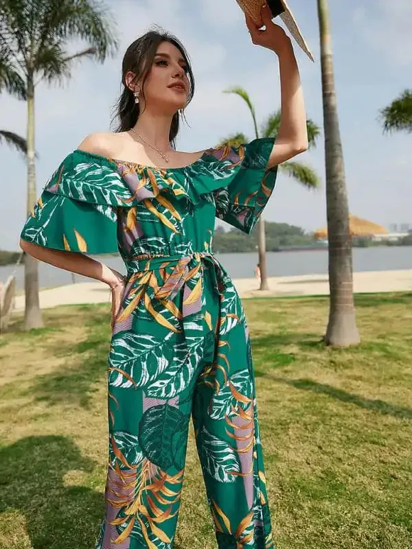 Women’s Printed Off-the-shoulder Jumpsuit