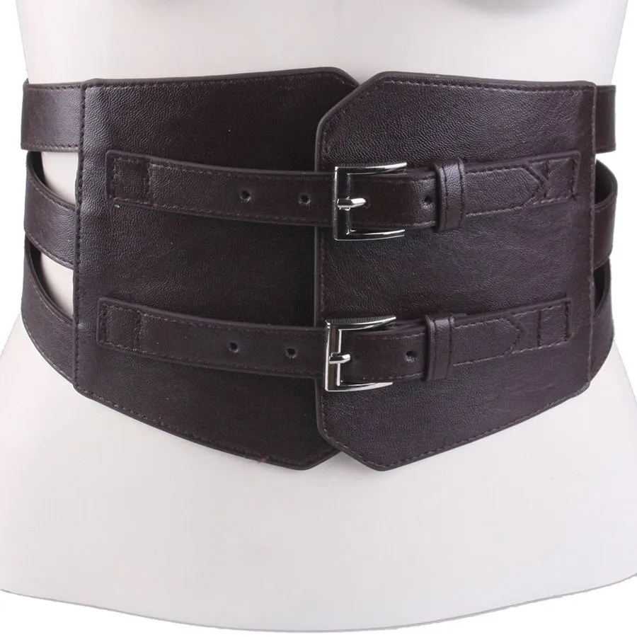 Women's Ultra Wide Belt Steampunk Punk Hollow out Waist Cincher with Buckles